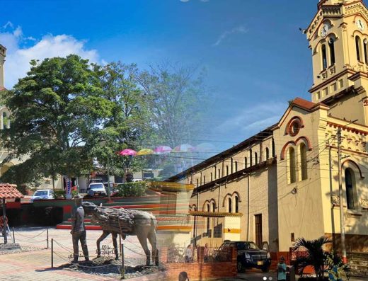 Parque Principal Santana Boyacá con iglesia Santa Ana, capital panelera Ricaurte.