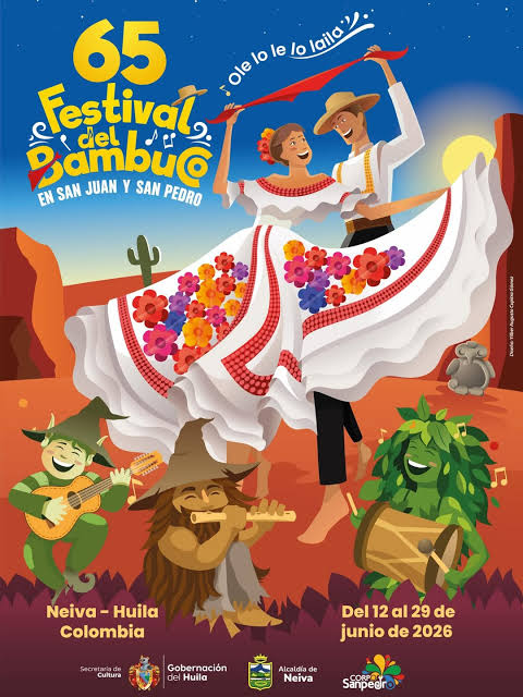 Festival del Bambuco en San Juan y San Pedro 2026 en Neiva con desfiles folclóricos, danza del Sanjuanero Huilense y presentaciones culturales.